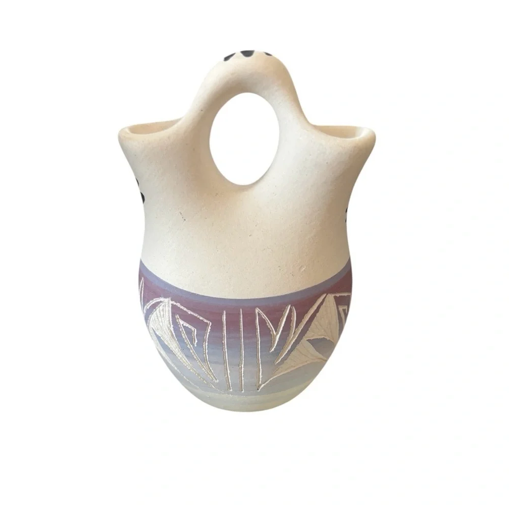 VTG Native American Pottery Signed Miniature Navajo Wedding Bud Vase Pitcher 4”